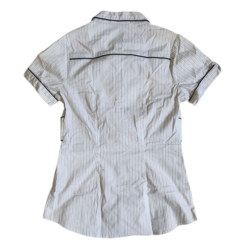 Maurices White Black Pinstripe Collared Short Sleeve Button Front Top sz S - Picture 3 of 11